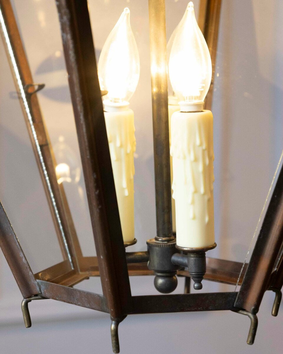 On Hold - Pair of Early 20th-Century French Copper and Iron Hanging Lanterns - JAA