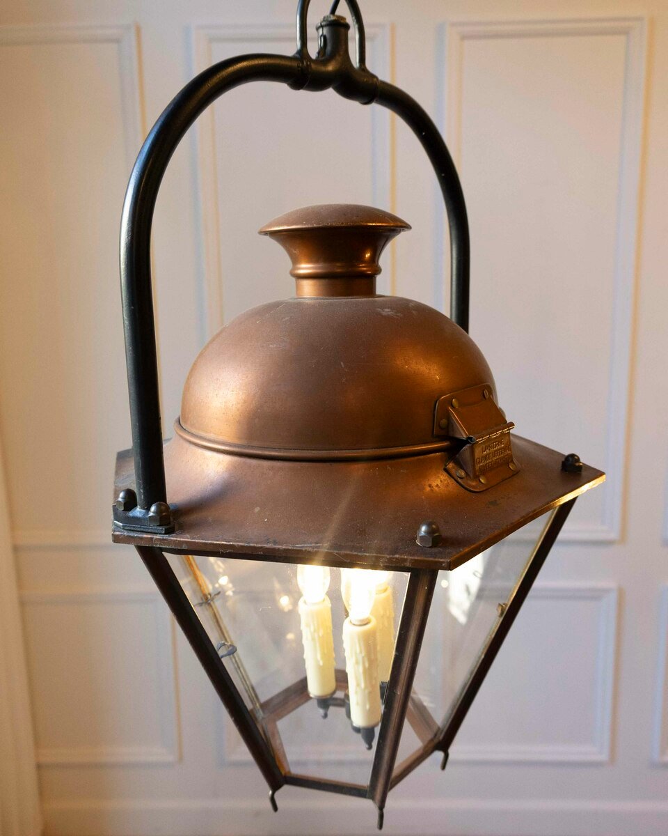 On Hold - Pair of Early 20th-Century French Copper and Iron Hanging Lanterns - JAA