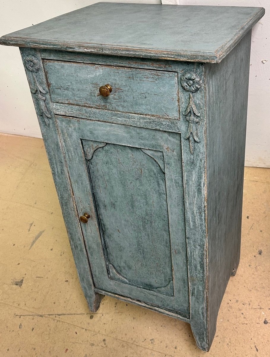 Pair of Swedish Painted Bedside Cabinets in Blue - JAA