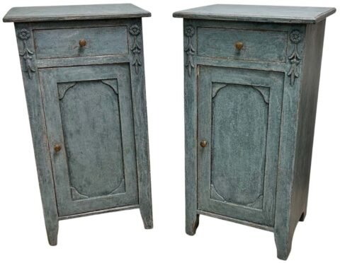 Pair of Swedish Painted Bedside Cabinets in Blue