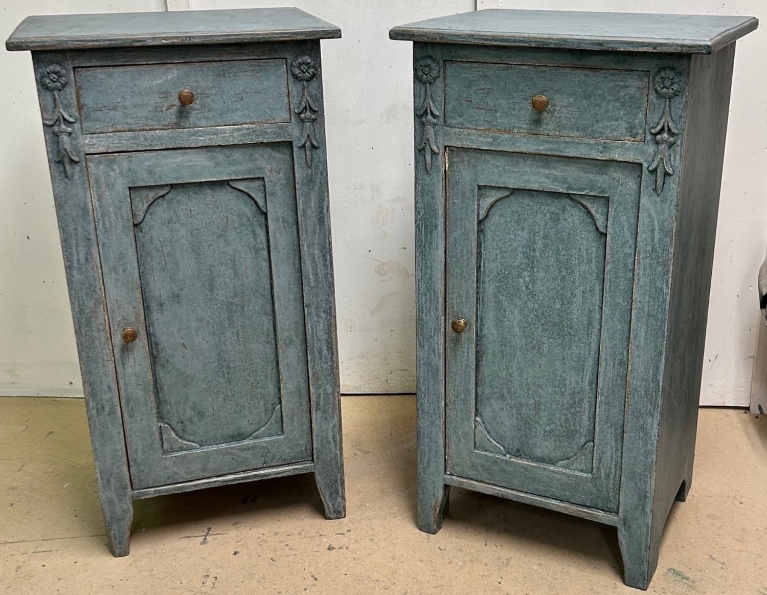 Pair of Swedish Painted Bedside Cabinets in Blue - JAA
