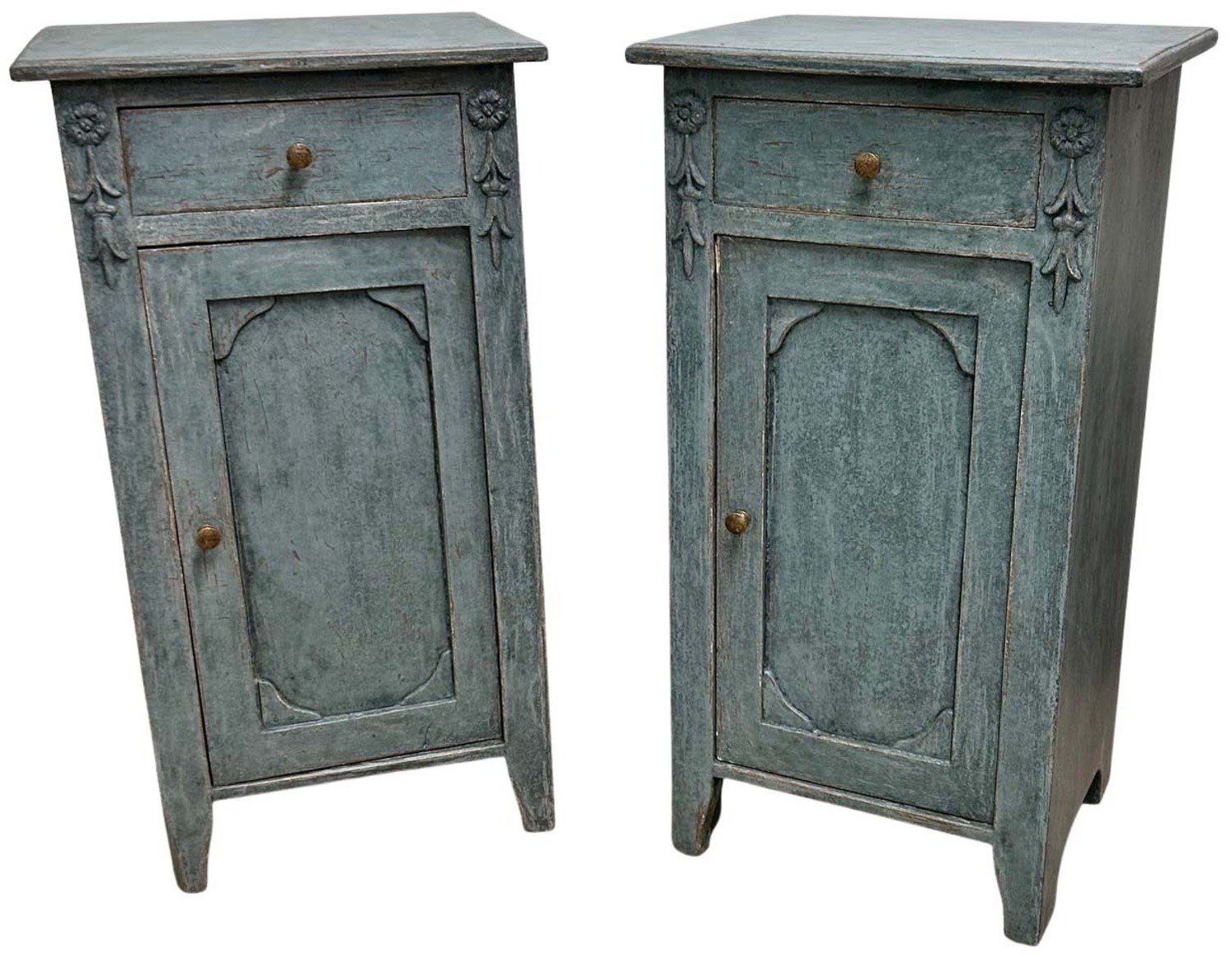 Pair of Swedish Painted Bedside Cabinets in Blue - JAA