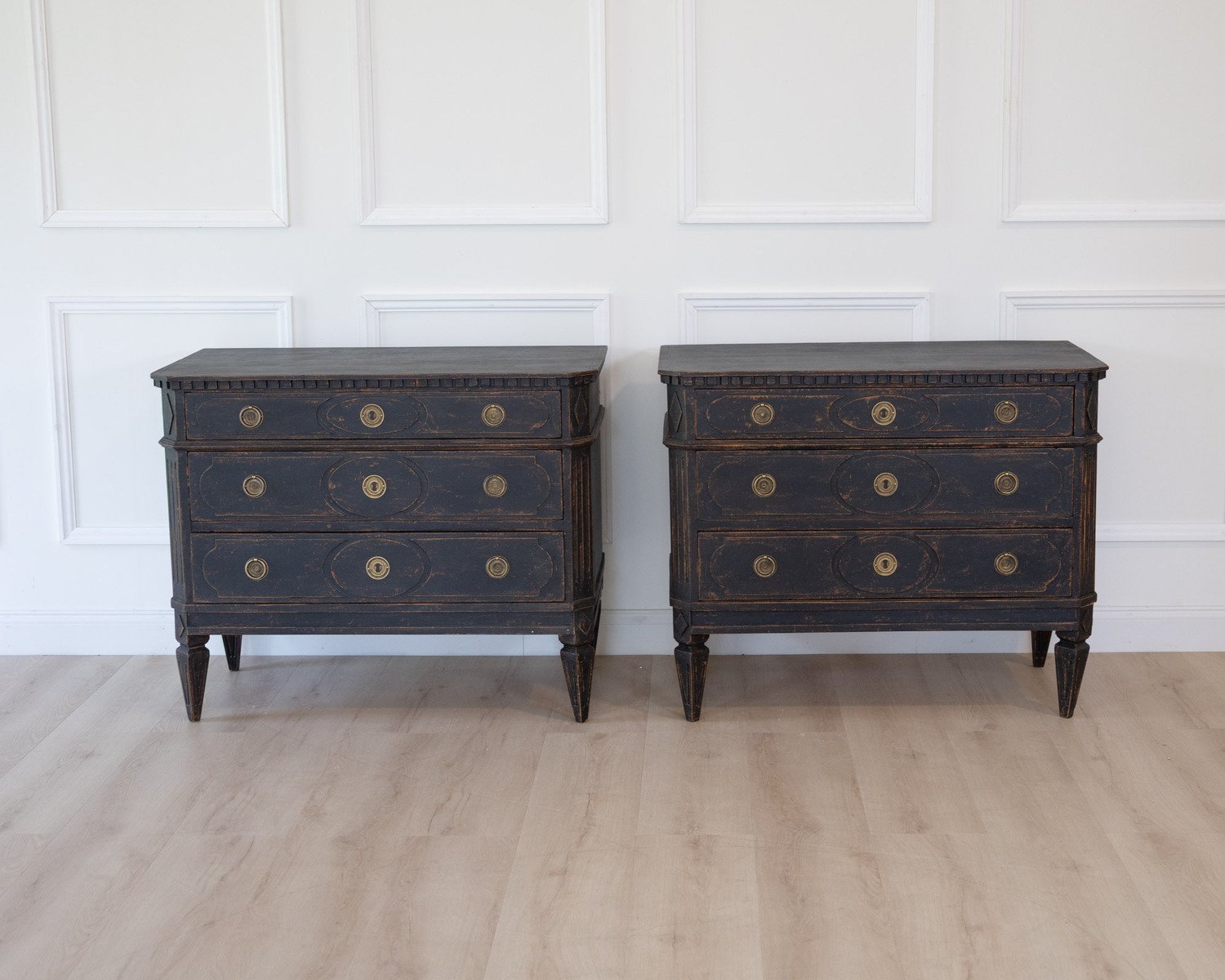 Pair of Swedish Black Painted Three-Drawer Chests, Circa 1900 - JAA
