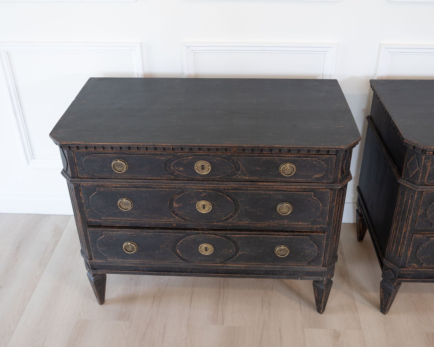 Pair of Swedish Black Painted Three-Drawer Chests, Circa 1900 - JAA