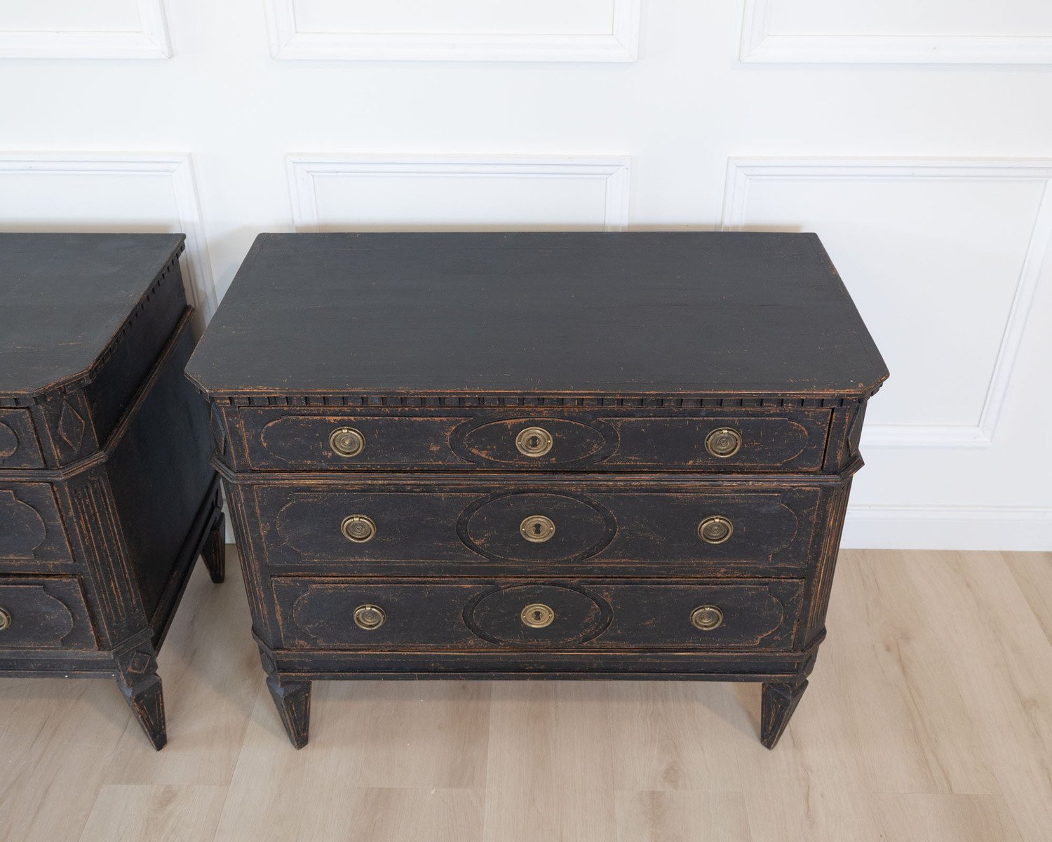 Pair of Swedish Black Painted Three-Drawer Chests, Circa 1900 - JAA