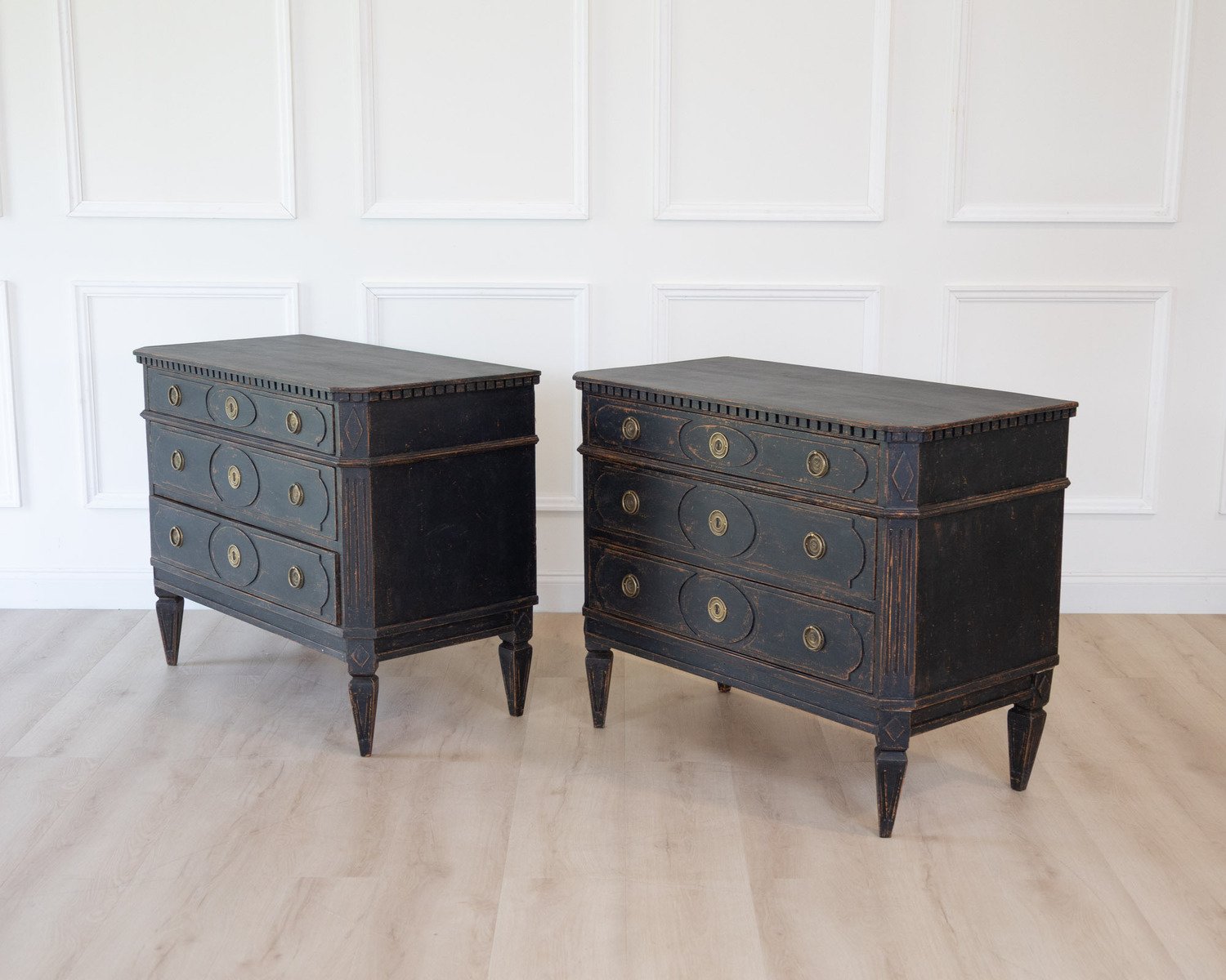 Pair of Swedish Black Painted Three-Drawer Chests, Circa 1900 - JAA