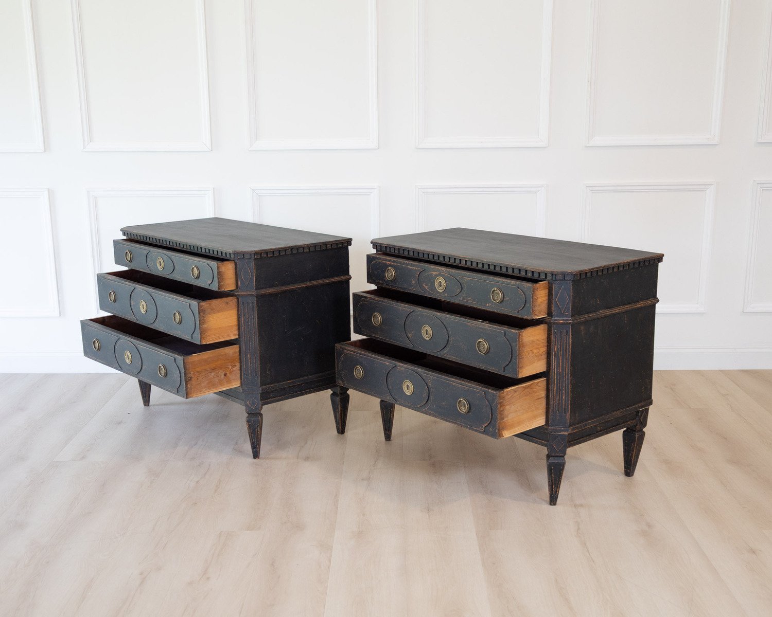 Pair of Swedish Black Painted Three-Drawer Chests, Circa 1900 - JAA