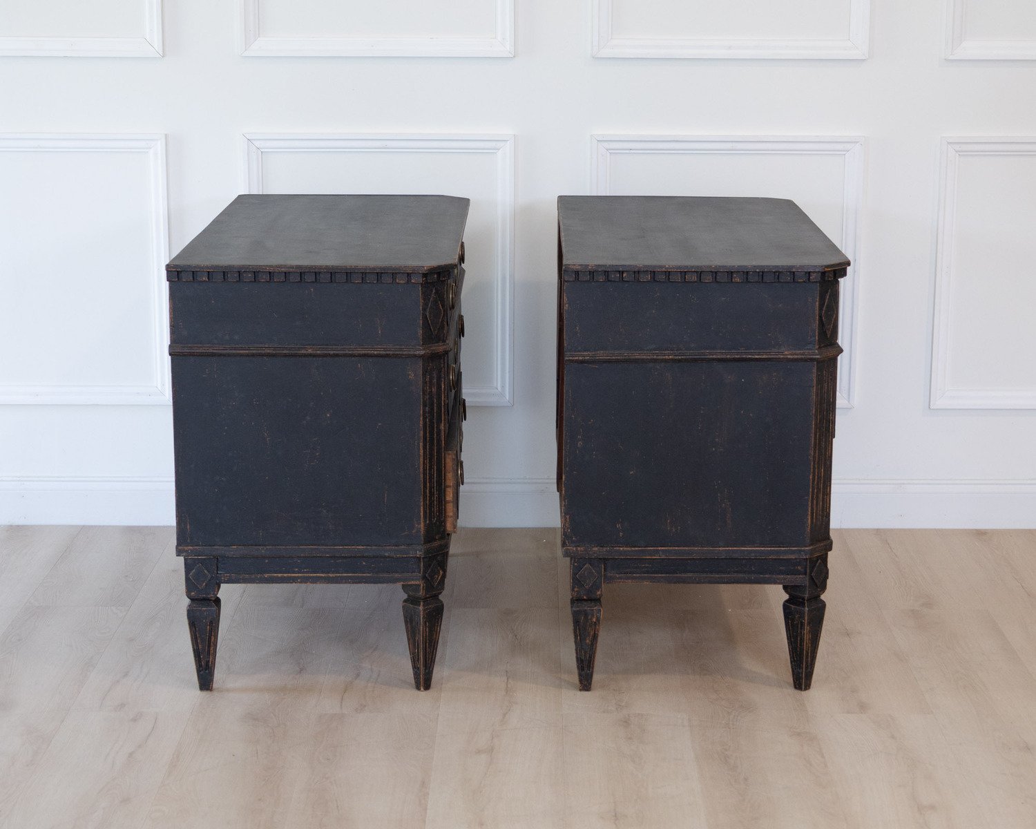 Pair of Swedish Black Painted Three-Drawer Chests, Circa 1900 - JAA