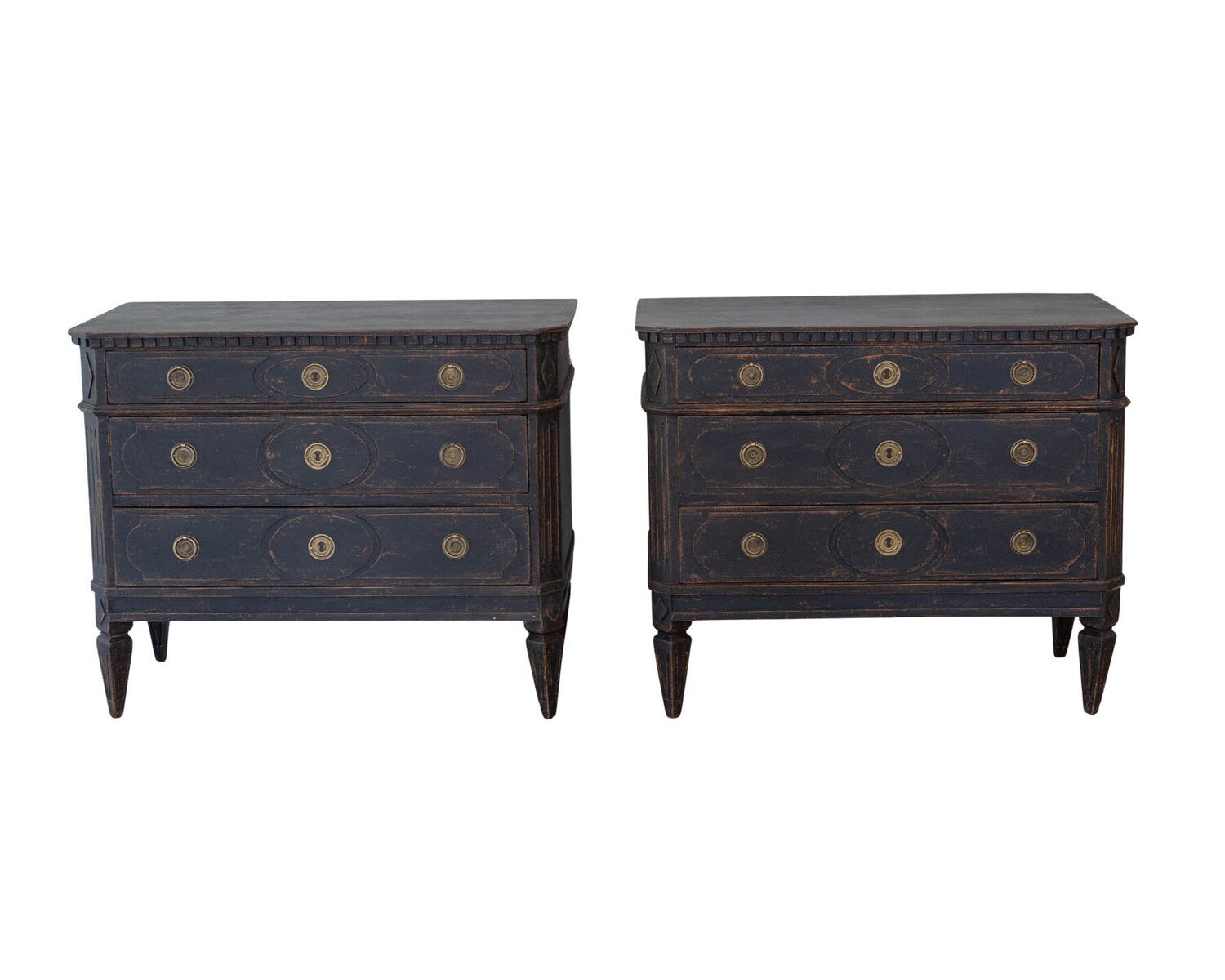Pair of Swedish Black Painted Three-Drawer Chests, Circa 1900