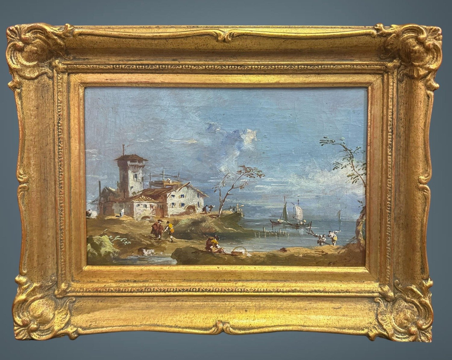 Coastal Capriccio with Wayfarers, Oil on Canvas, Italian School, 19th Century - JAA