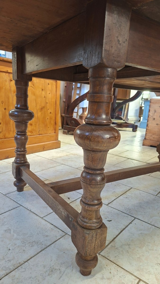 Italian Walnut Table with Turned Legs and Stretcher - JAA