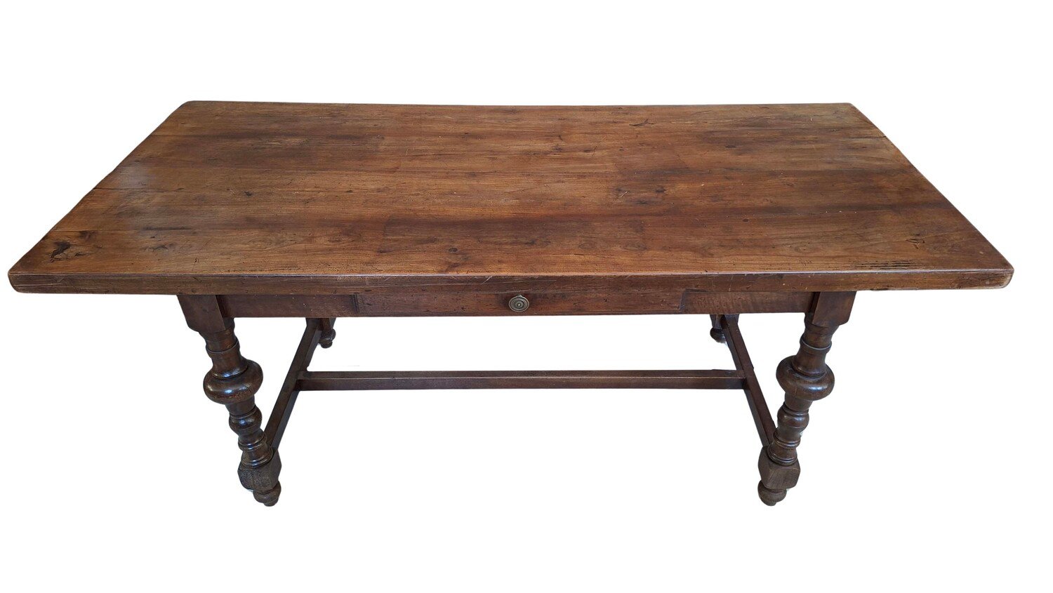Italian Walnut Table with Turned Legs and Stretcher - JAA