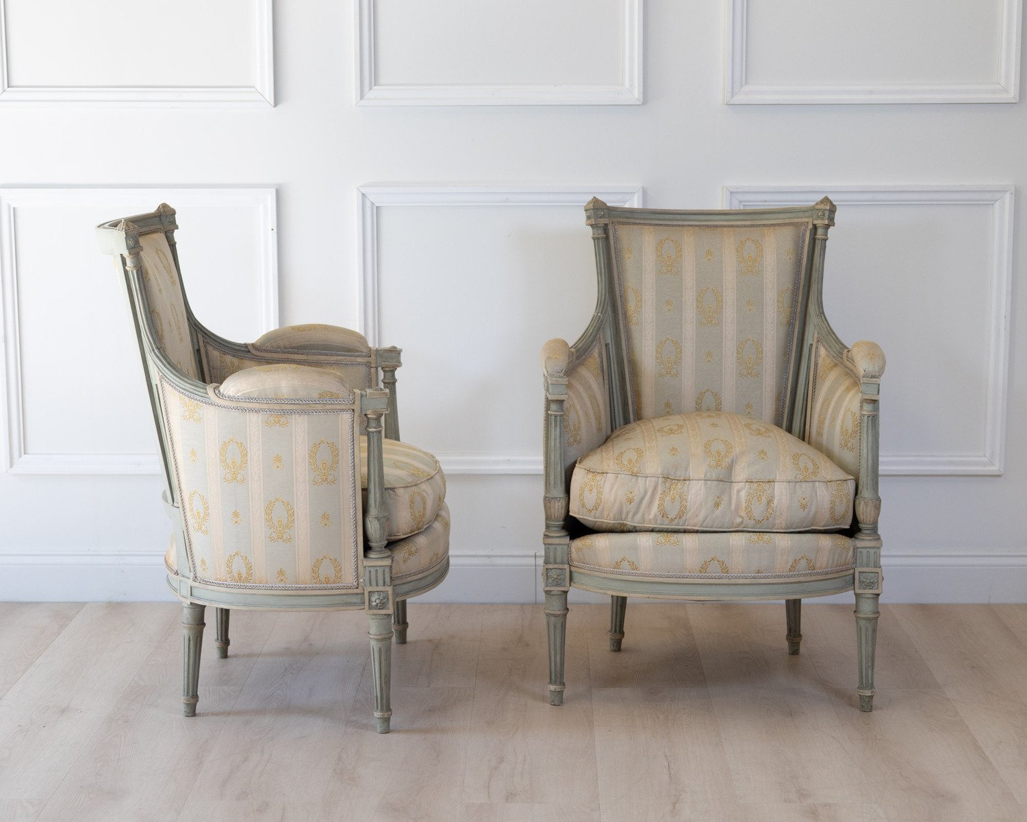 Pair Of Louis XVI Style Bergere Chairs - JAA