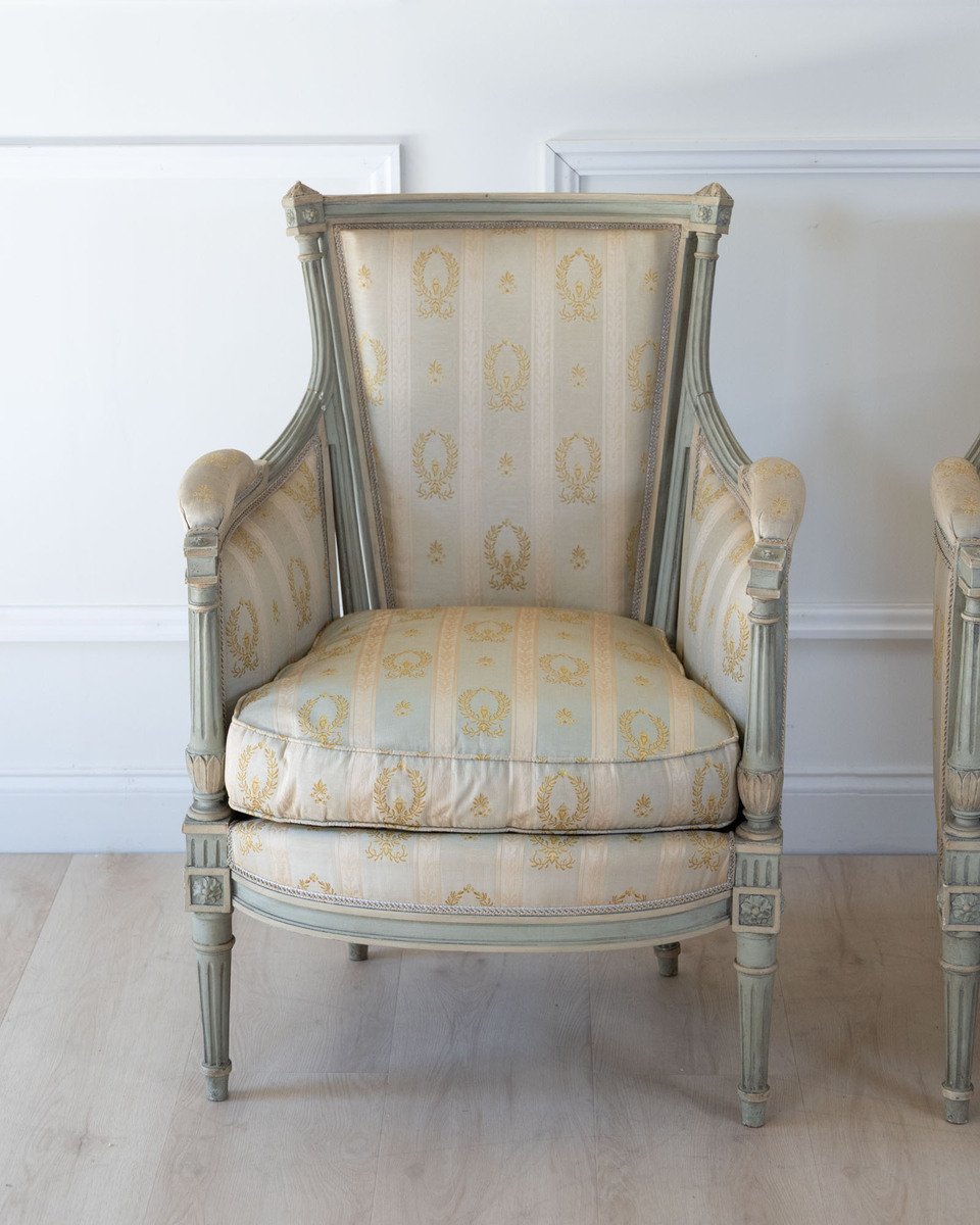 Pair Of Louis XVI Style Bergere Chairs - JAA