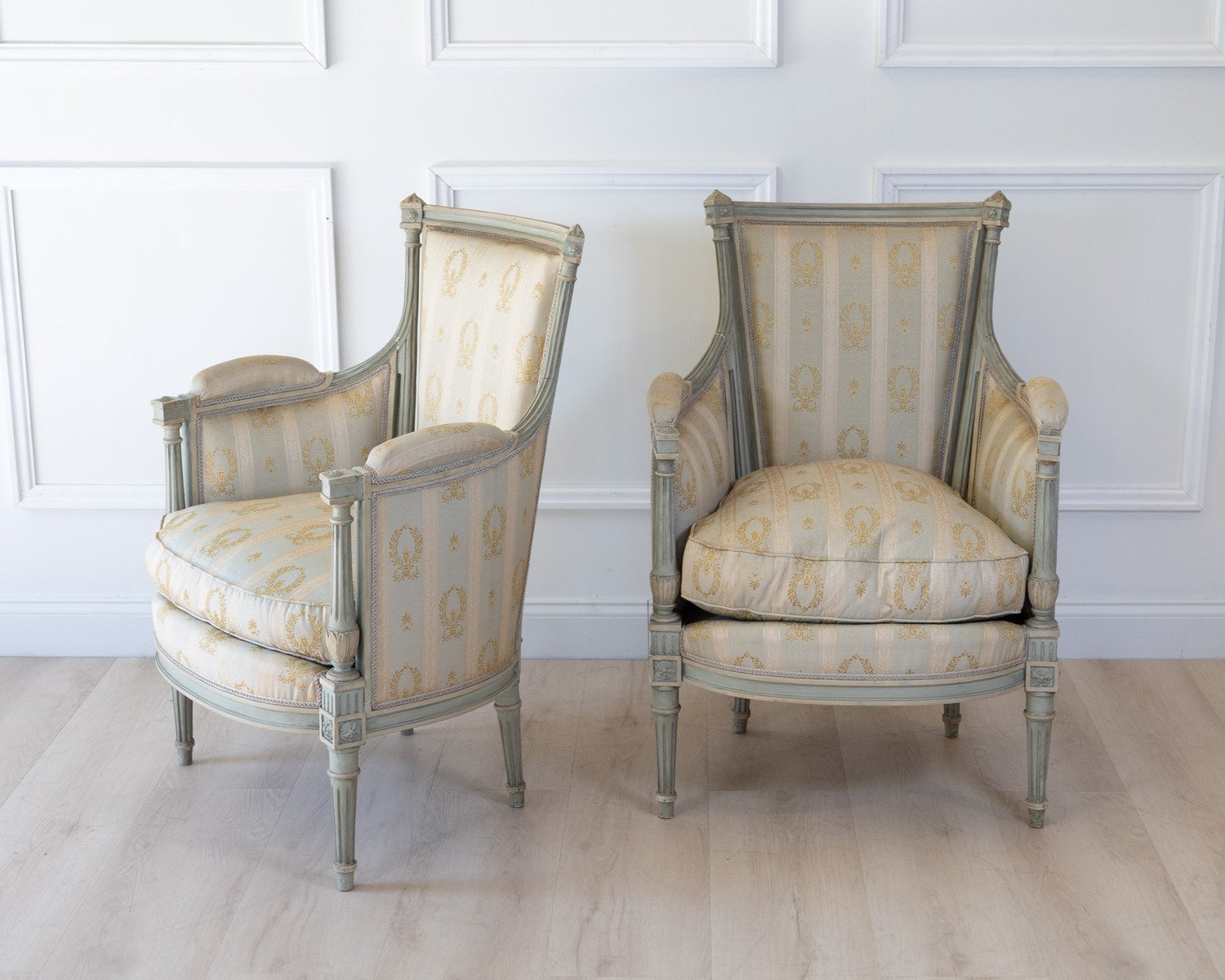 Pair Of Louis XVI Style Bergere Chairs - JAA