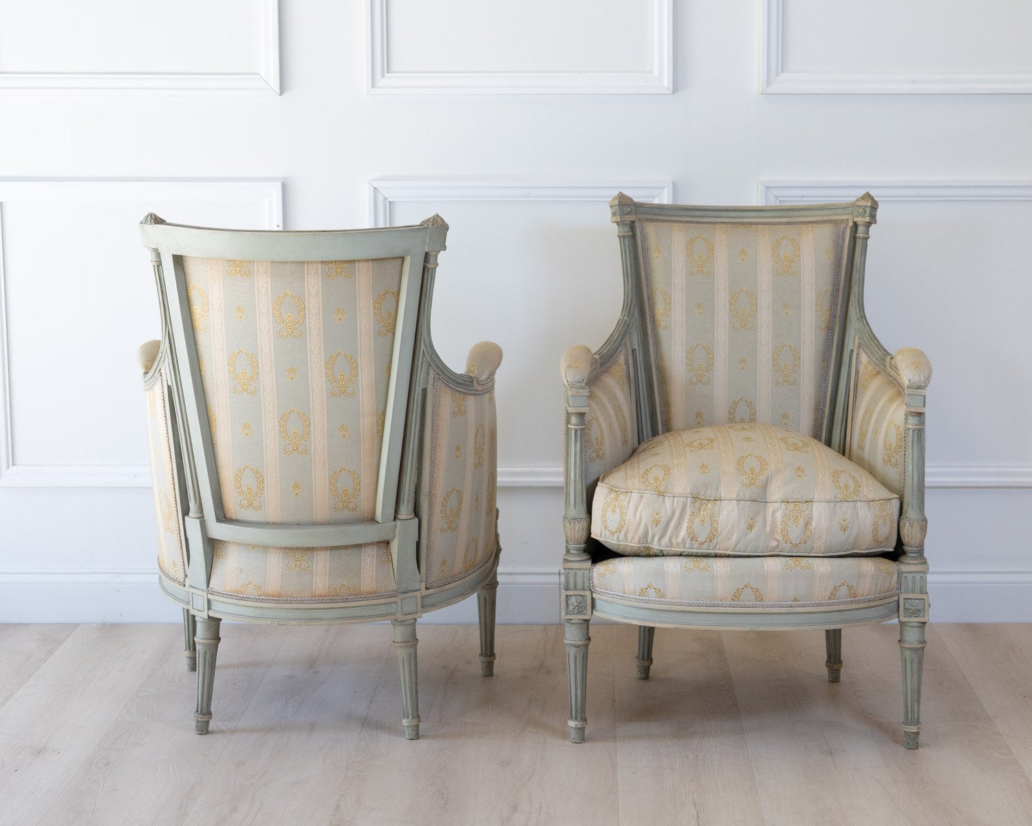Pair Of Louis XVI Style Bergere Chairs - JAA
