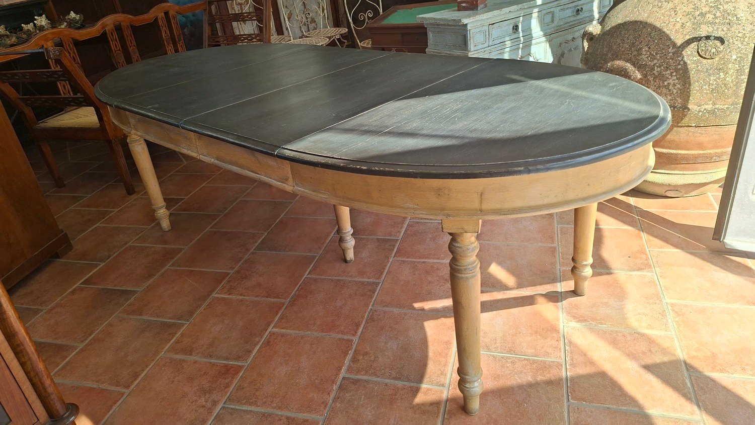 Italian Lacquered Oval Extension Dining Table in Ochre and Grey - JAA