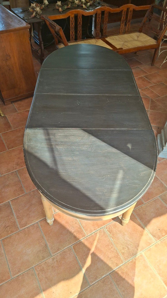 Italian Lacquered Oval Extension Dining Table in Ochre and Grey - JAA
