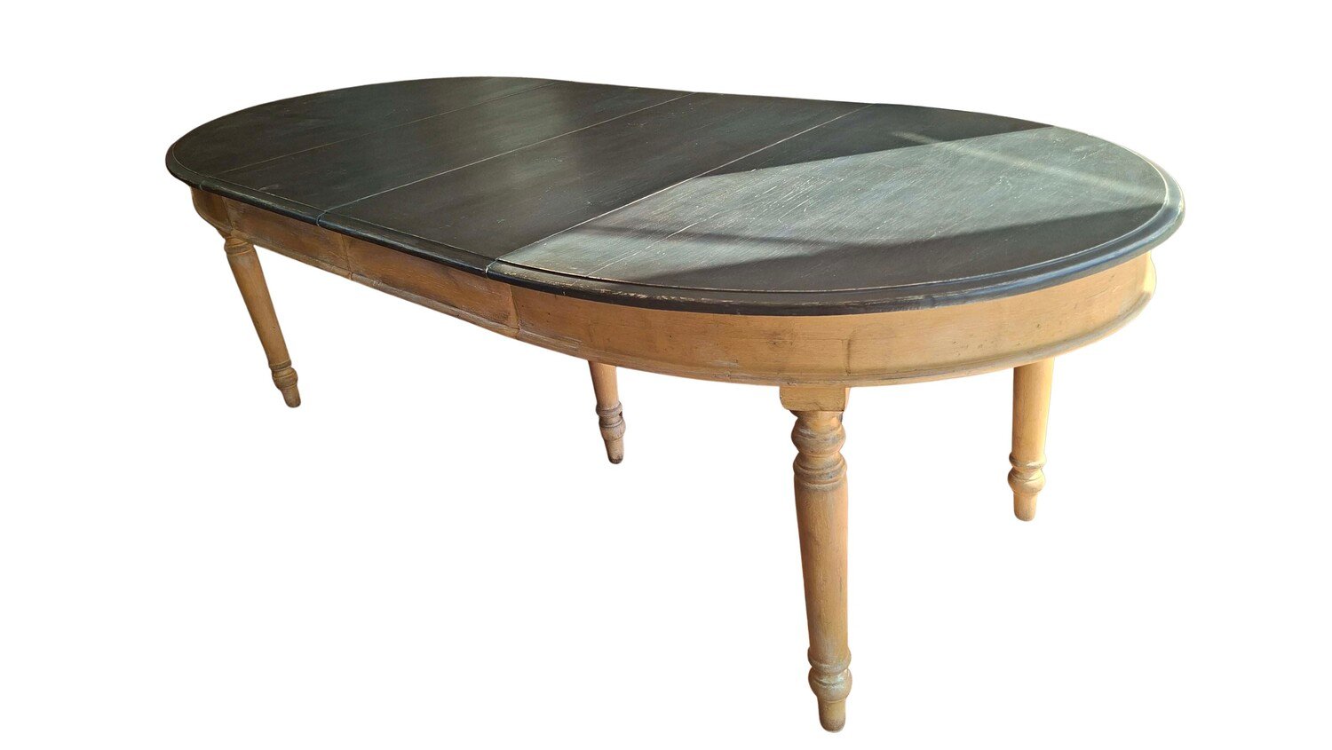 Italian Lacquered Oval Extension Dining Table in Ochre and Grey