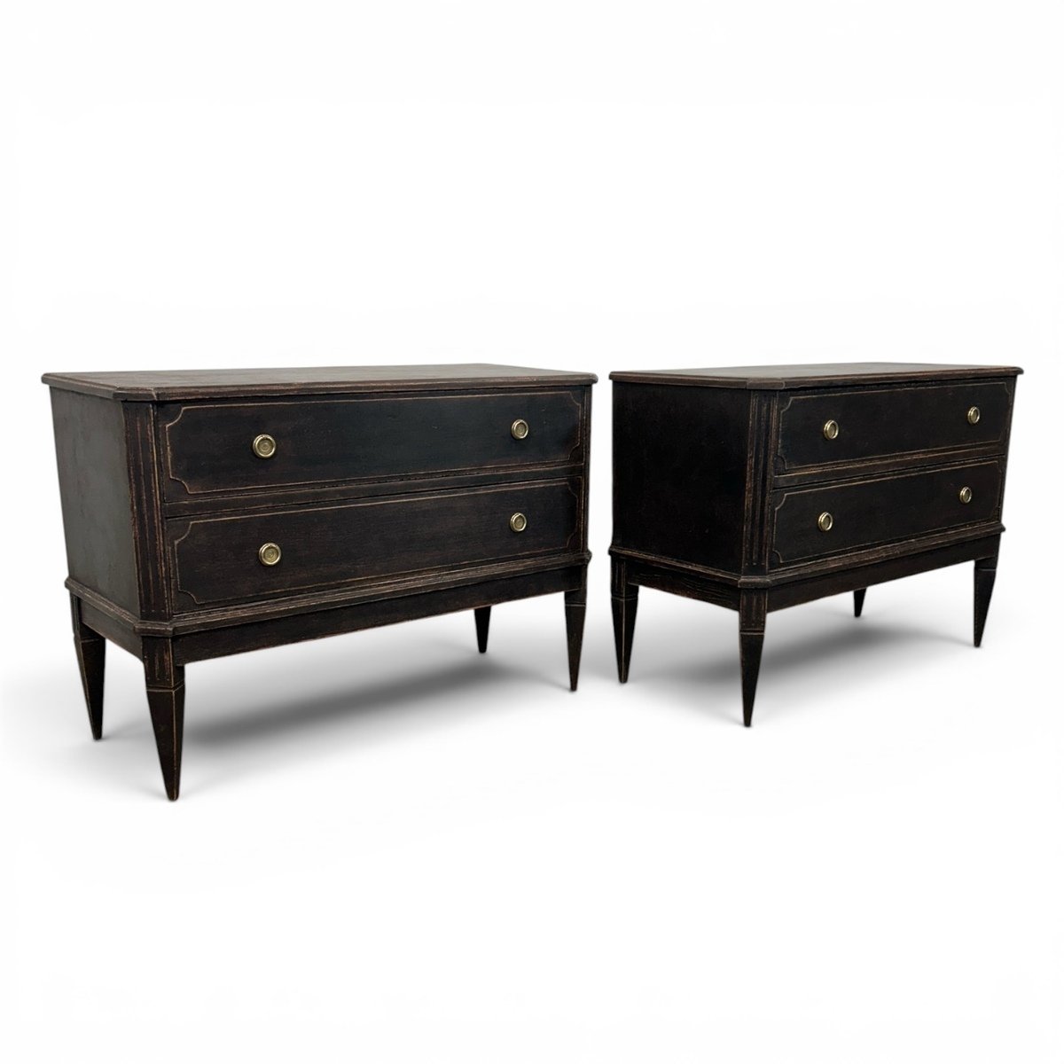 A classic pair of antique Gustavian-style chests of drawers in a warm and dark grey finish - JAA