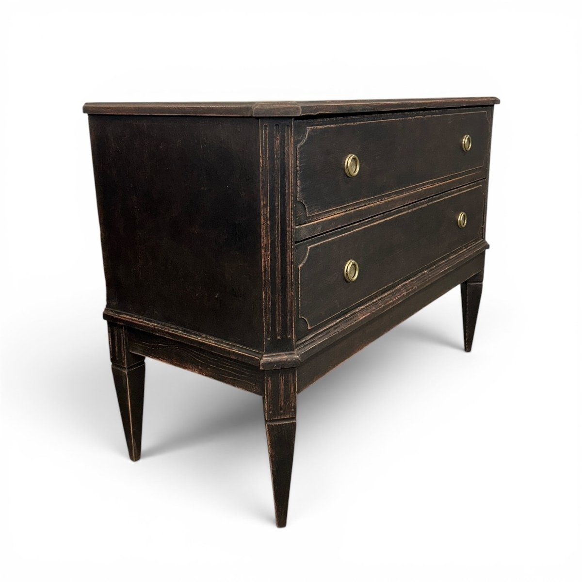 A classic pair of antique Gustavian-style chests of drawers in a warm and dark grey finish - JAA