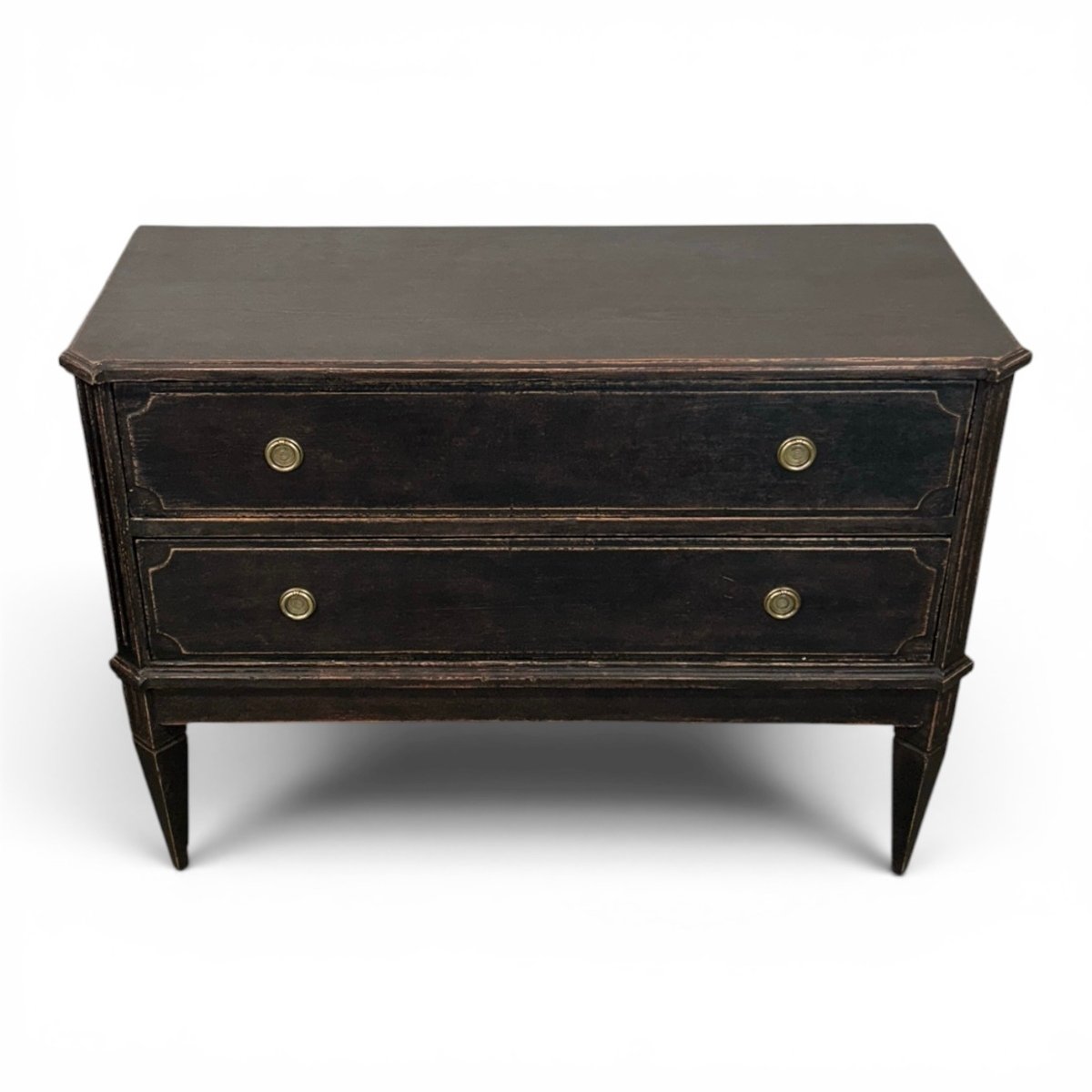 A classic pair of antique Gustavian-style chests of drawers in a warm and dark grey finish - JAA