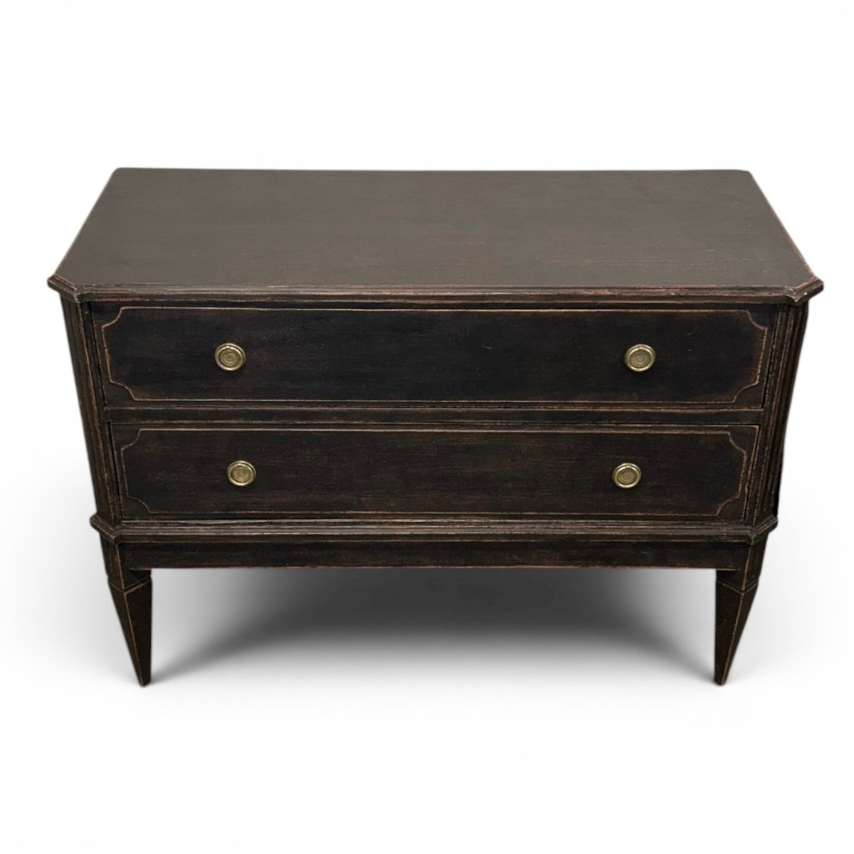 A classic pair of antique Gustavian-style chests of drawers in a warm and dark grey finish - JAA