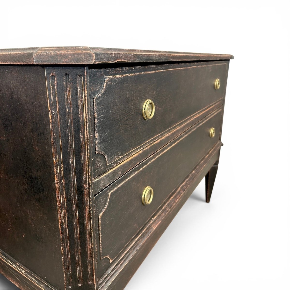 A classic pair of antique Gustavian-style chests of drawers in a warm and dark grey finish - JAA