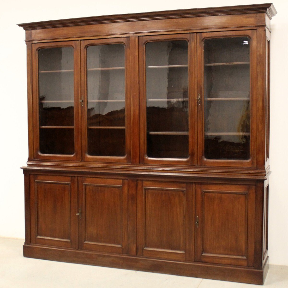 Italian Mahogany Bookcase with Glazed Doors, Late 19th Century - JAA