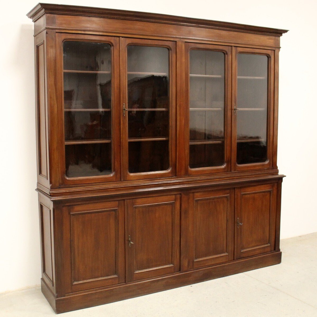 Italian Mahogany Bookcase with Glazed Doors, Late 19th Century - JAA
