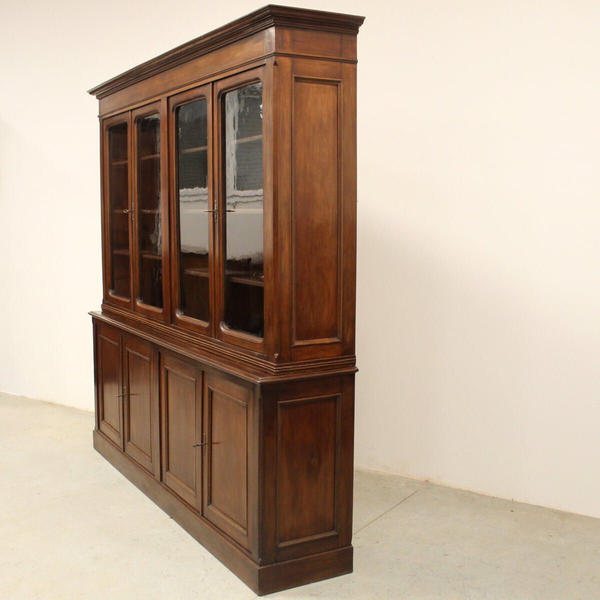 Italian Mahogany Bookcase with Glazed Doors, Late 19th Century - JAA