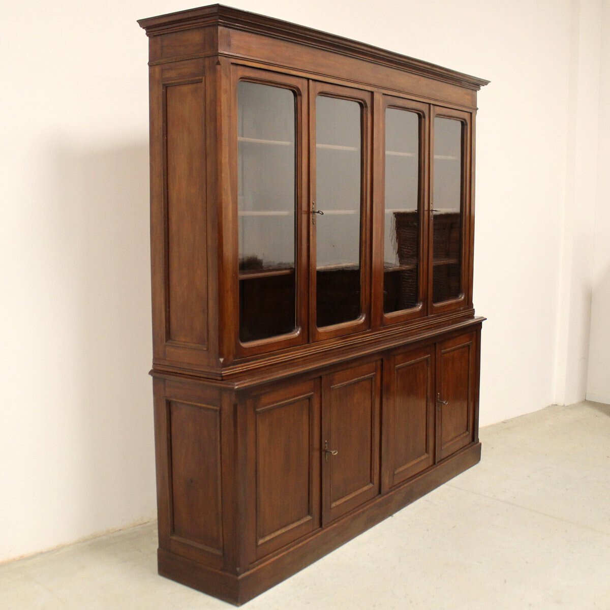 Italian Mahogany Bookcase with Glazed Doors, Late 19th Century - JAA
