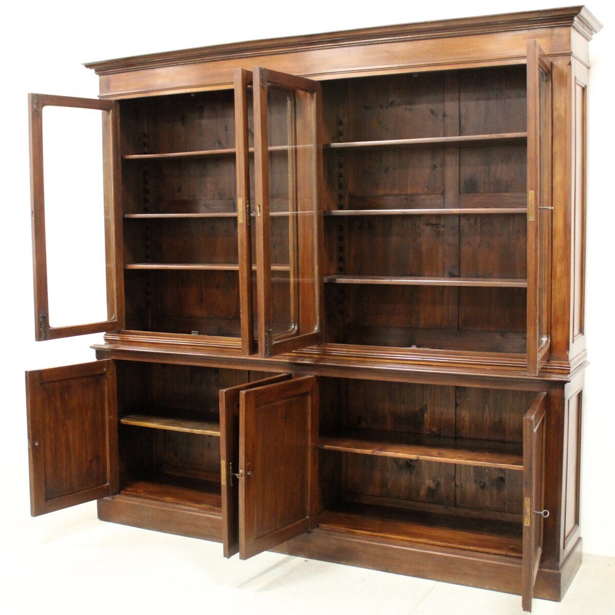 Italian Mahogany Bookcase with Glazed Doors, Late 19th Century - JAA