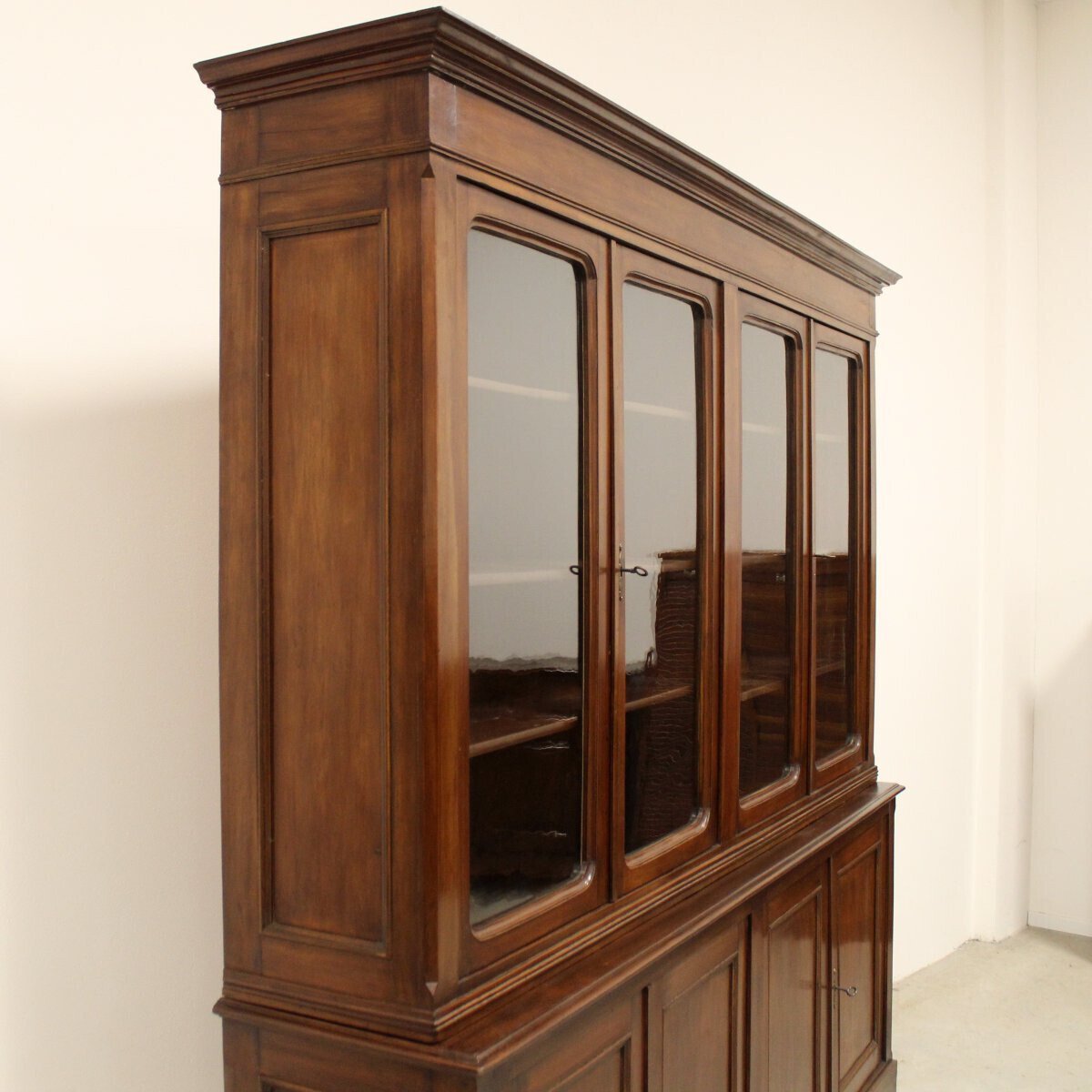 Italian Mahogany Bookcase with Glazed Doors, Late 19th Century - JAA