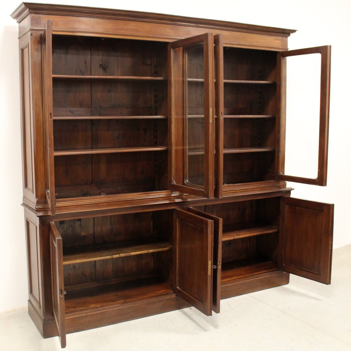 Italian Mahogany Bookcase with Glazed Doors, Late 19th Century - JAA