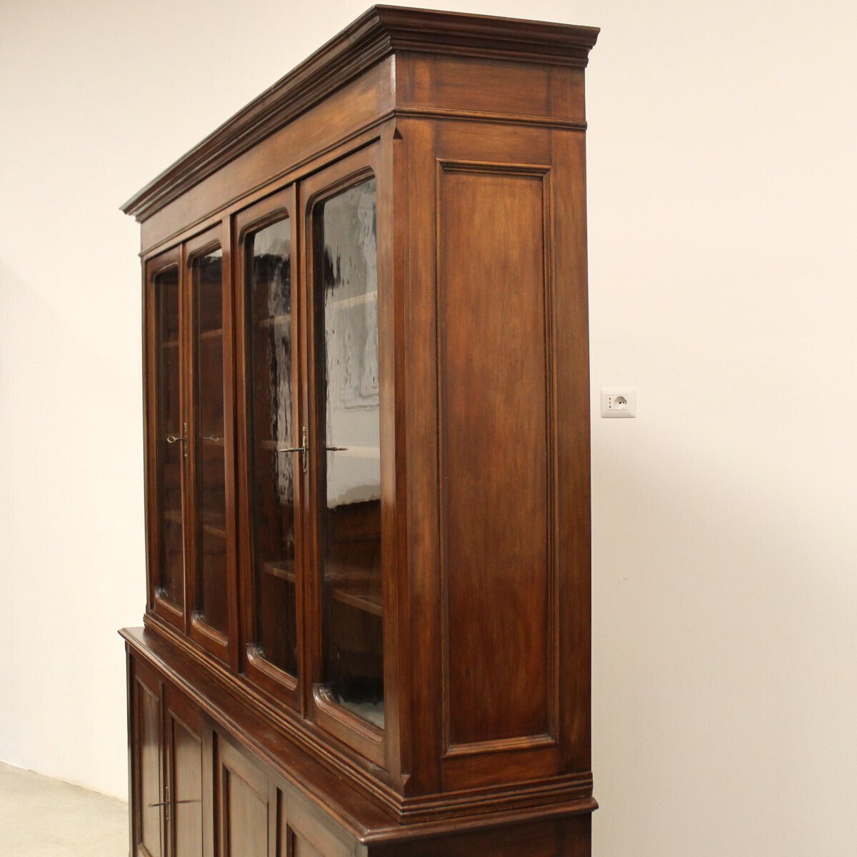 Italian Mahogany Bookcase with Glazed Doors, Late 19th Century - JAA