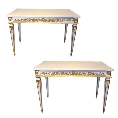 Pair of Italian Neoclassical White Lacquered and Giltwood Consoles