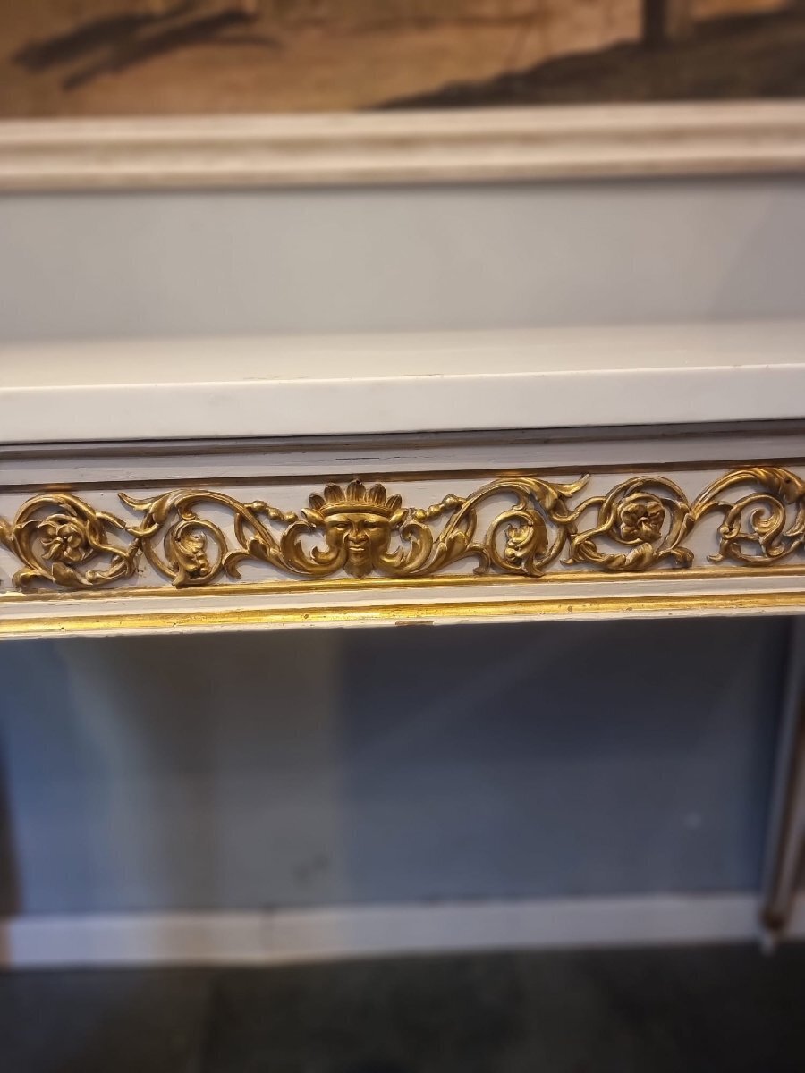 Pair of Italian Neoclassical White Lacquered and Giltwood Consoles - JAA