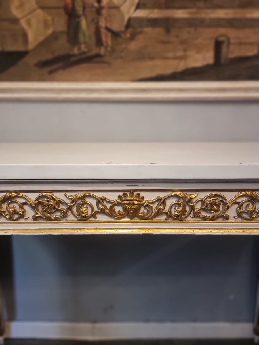 Pair of Italian Neoclassical White Lacquered and Giltwood Consoles - JAA