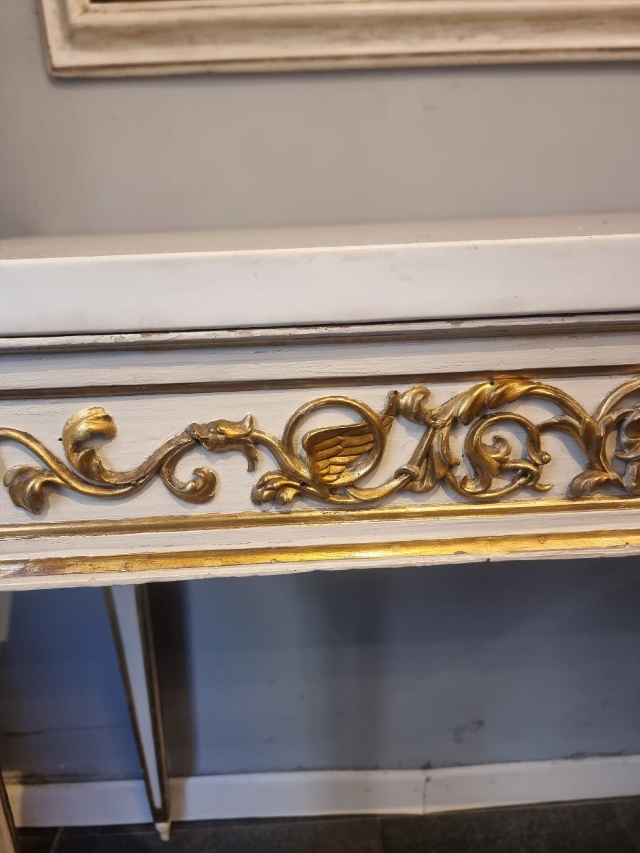 Pair of Italian Neoclassical White Lacquered and Giltwood Consoles - JAA