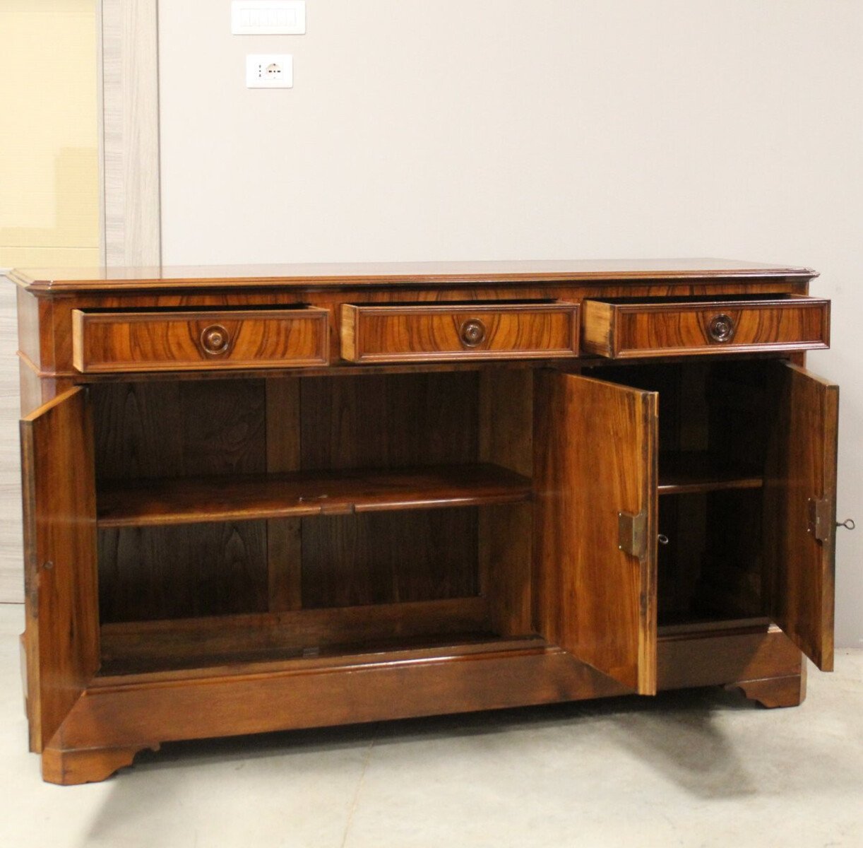 Italian Louis Philippe Walnut Three-Door Sideboard, Mid-19th Century - JAA