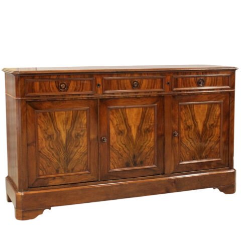 Italian Louis Philippe Walnut Three-Door Sideboard, Mid-19th Century