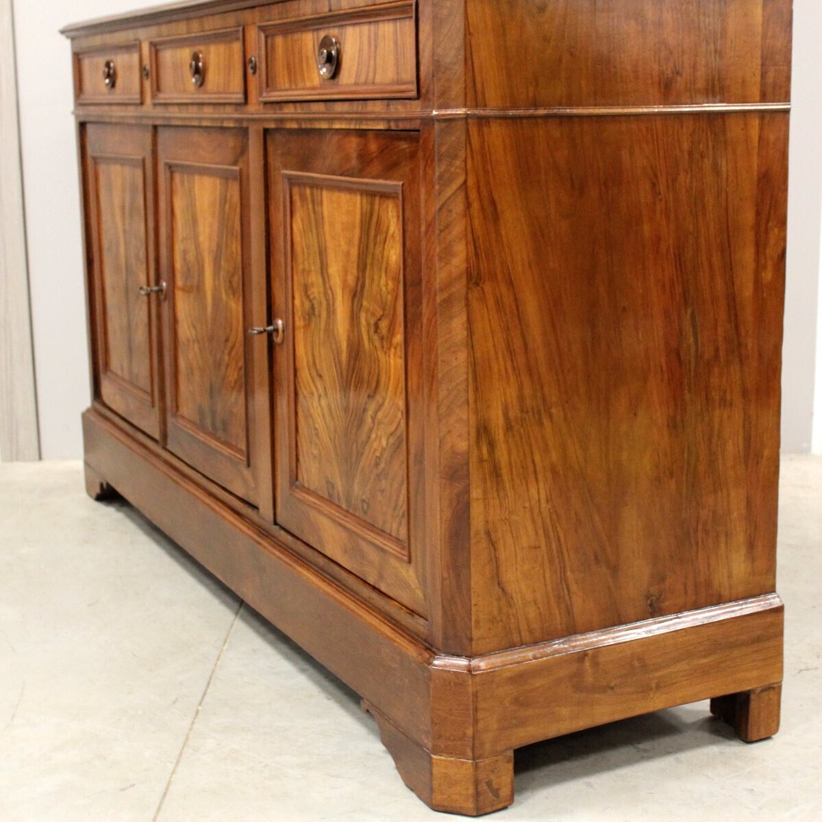 Italian Louis Philippe Walnut Three-Door Sideboard, Mid-19th Century - JAA