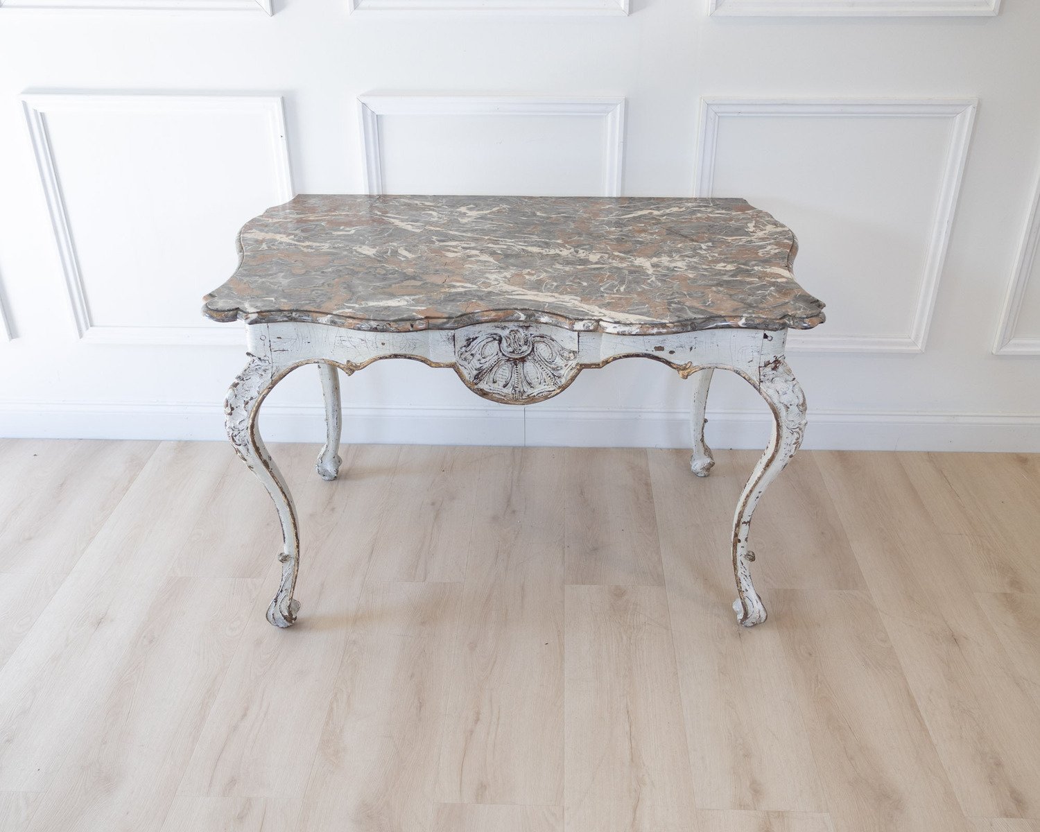 Italian 18th Century Painted Console Table with Shaped Breccia Marble Top - JAA