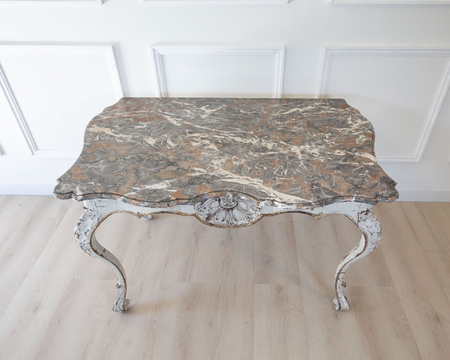 Italian 18th Century Painted Console Table with Shaped Breccia Marble Top - JAA