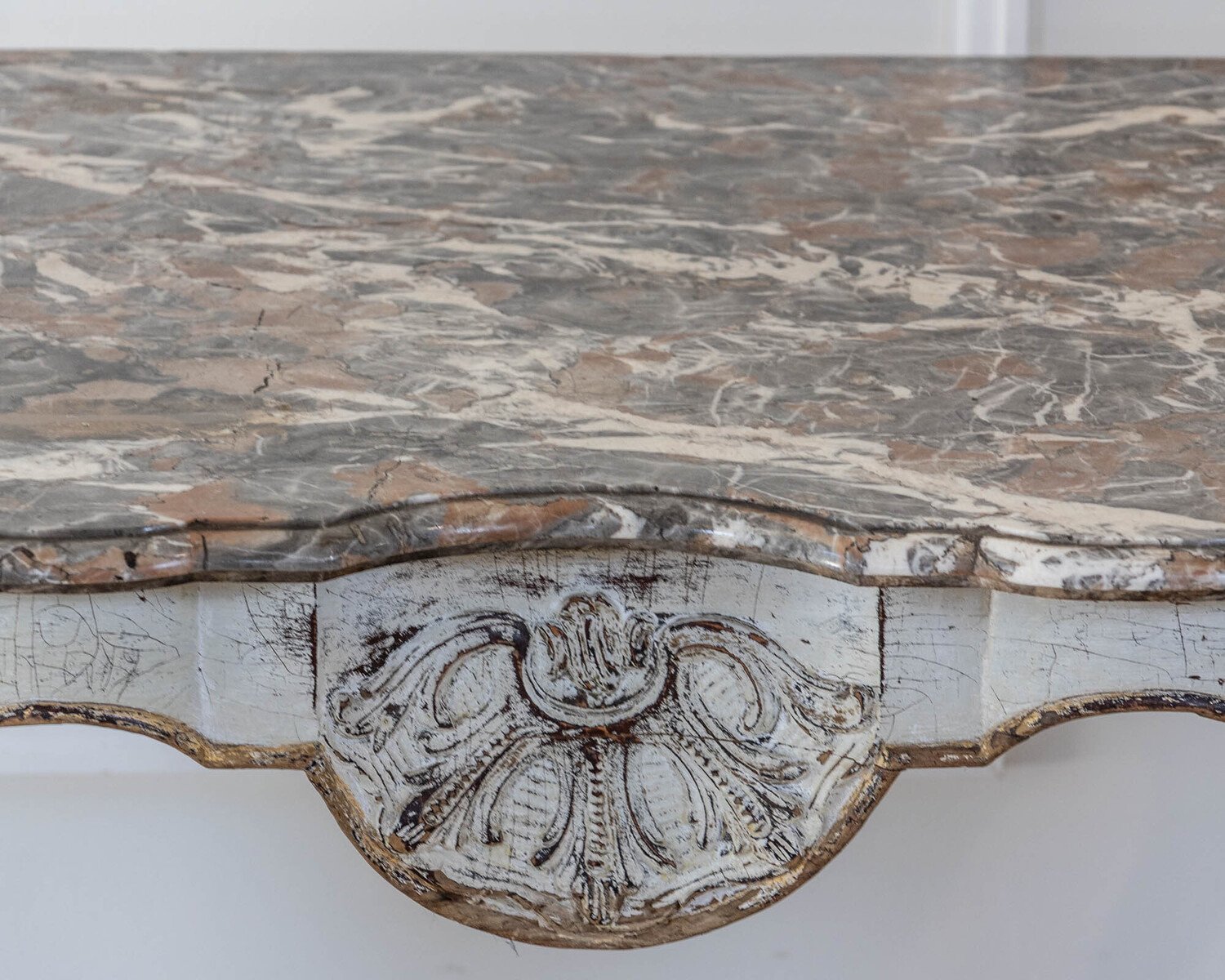 Italian 18th Century Painted Console Table with Shaped Breccia Marble Top - JAA