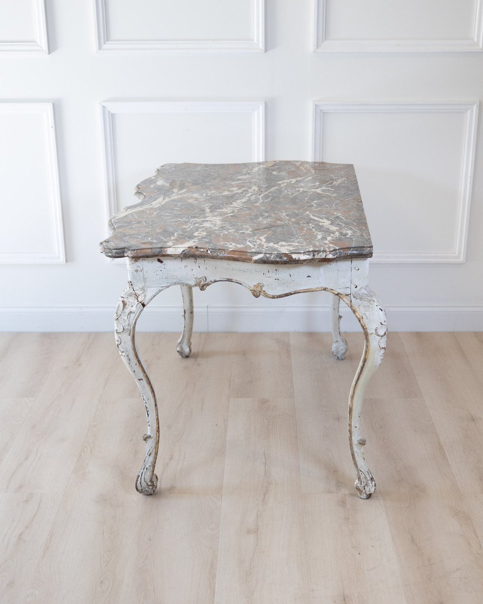 Italian 18th Century Painted Console Table with Shaped Breccia Marble Top - JAA