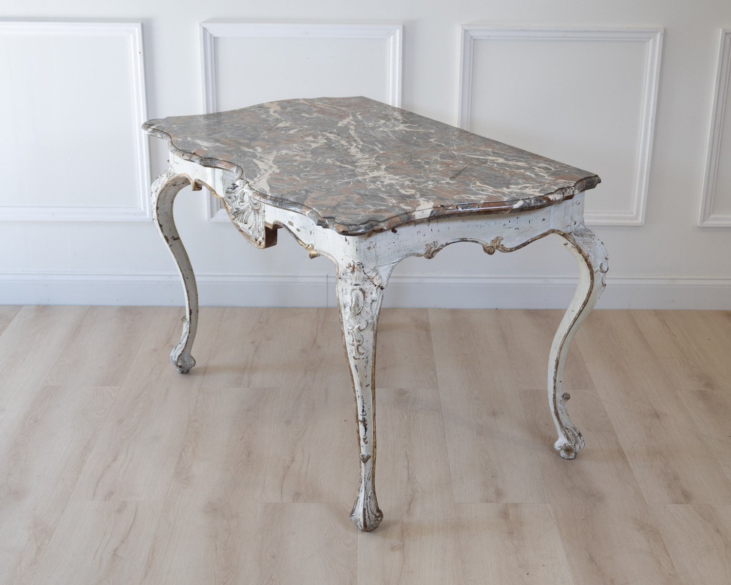 Italian 18th Century Painted Console Table with Shaped Breccia Marble Top - JAA