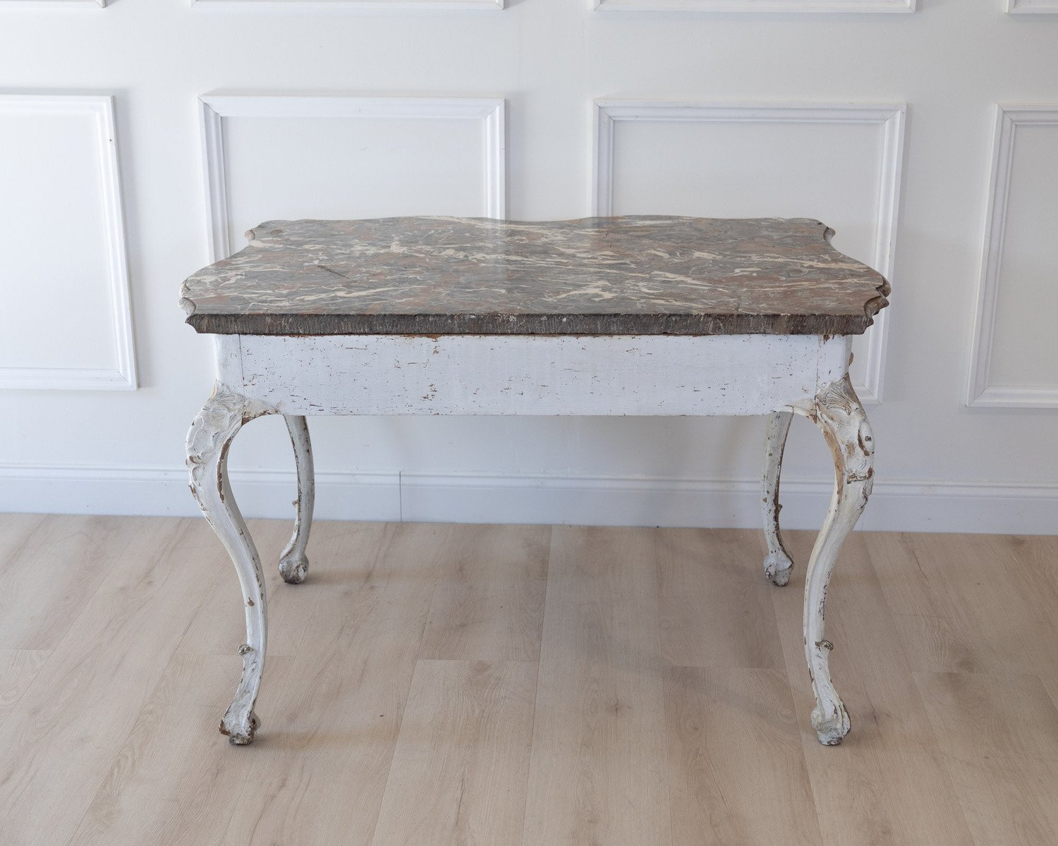 Italian 18th Century Painted Console Table with Shaped Breccia Marble Top - JAA