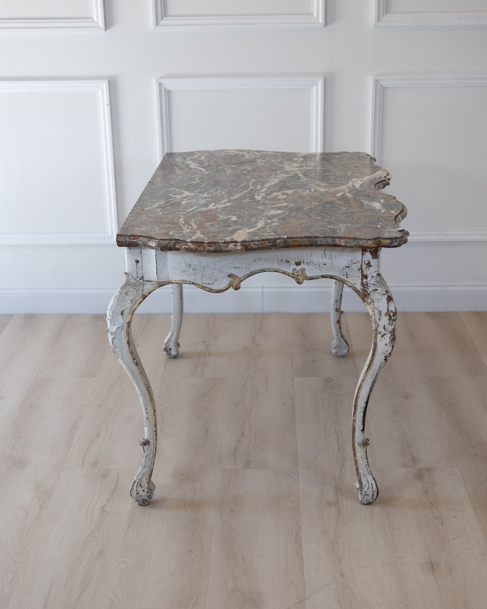 Italian 18th Century Painted Console Table with Shaped Breccia Marble Top - JAA